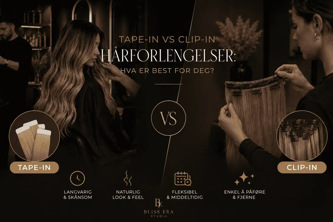 Tape-in vs clip-in extensions: Hva passer best for deg?