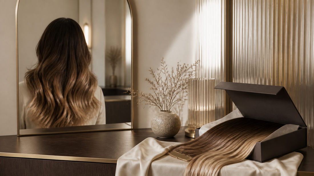 Hårforlengelser fra Bliss Extensions Era i luksuriøst salongmiljø