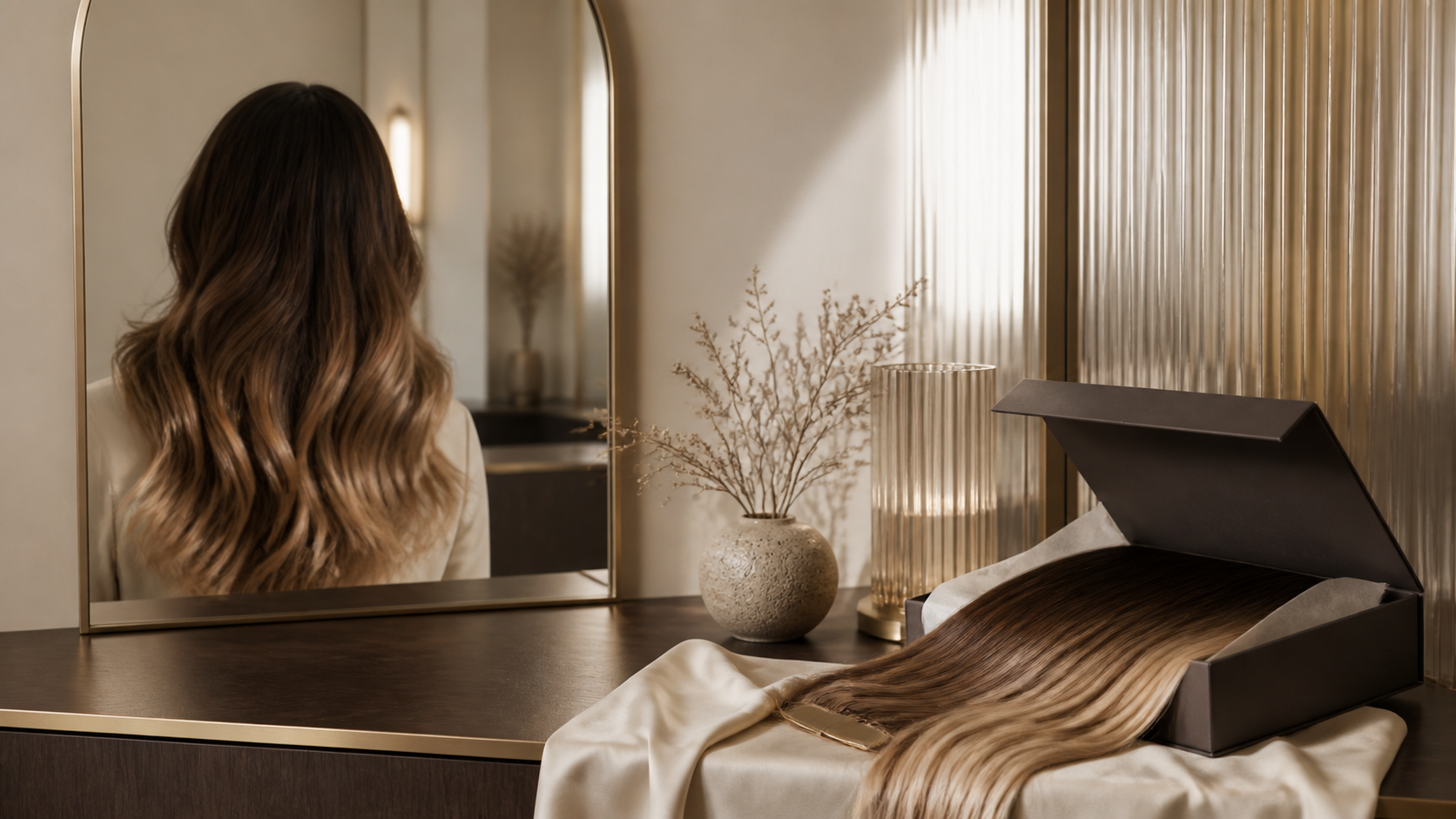 Hårforlengelser fra Bliss Extensions Era i luksuriøst salongmiljø